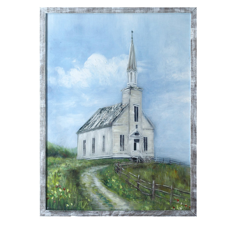 Rosalind Wheeler " Country Field Church" Framed Canvas Wall Art